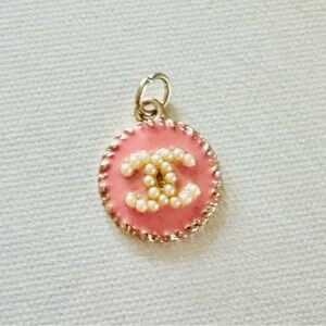 CHANEL Pink Gold Pearl Pendant, Charm, Iconic CC Logo, Necklace, Authentic